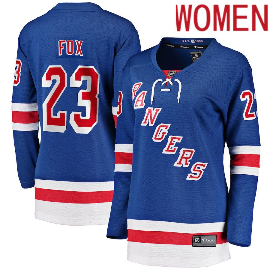 Women New York Rangers #23 Adam Fox Fanatics Branded Blue Home Breakaway NHL Jersey